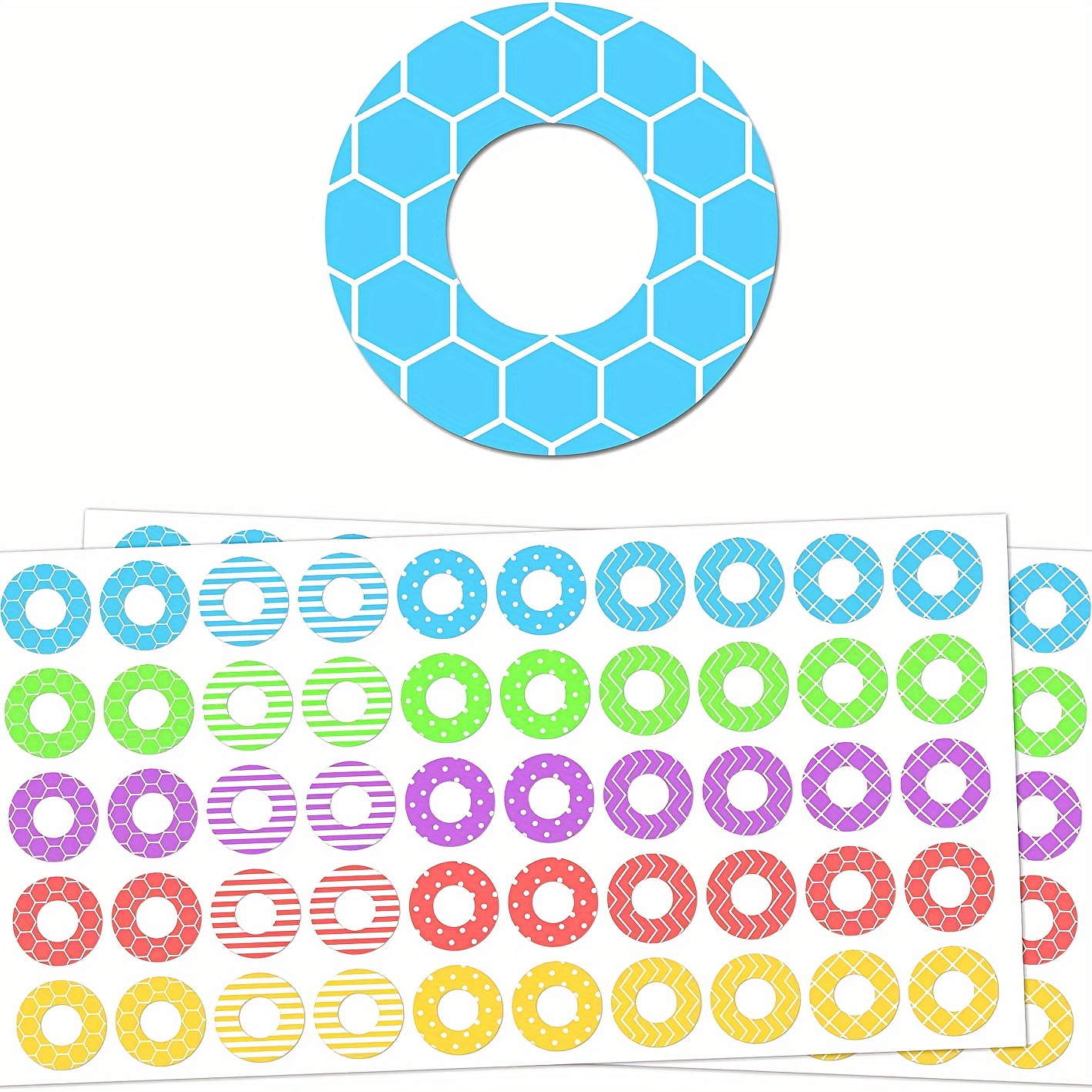 

300-pack Self-adhesive Reinforcement Ring Labels, Plastic Hole Protector Stickers For Binder Sheets, English Language All-purpose Colorful & White Round Labels