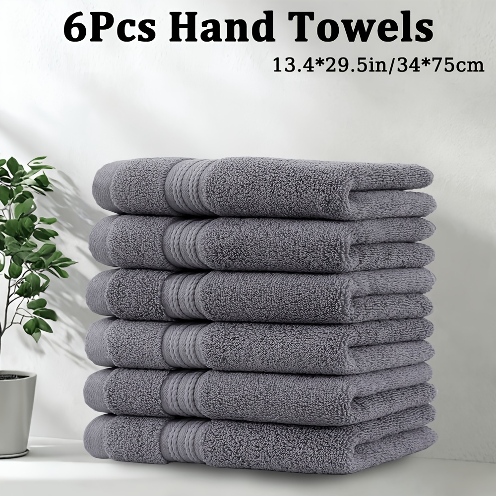Image of 6pcs/1pc Cotton Hand Towels 34 X 75cm/13.4 X 29.5in, Solid Color 100% Cotton 420gsm Soft And Comfortable, Absorption, Fitness Wipe Sweat, , For Bathroom, Shower, Hotel, Gym And Spa