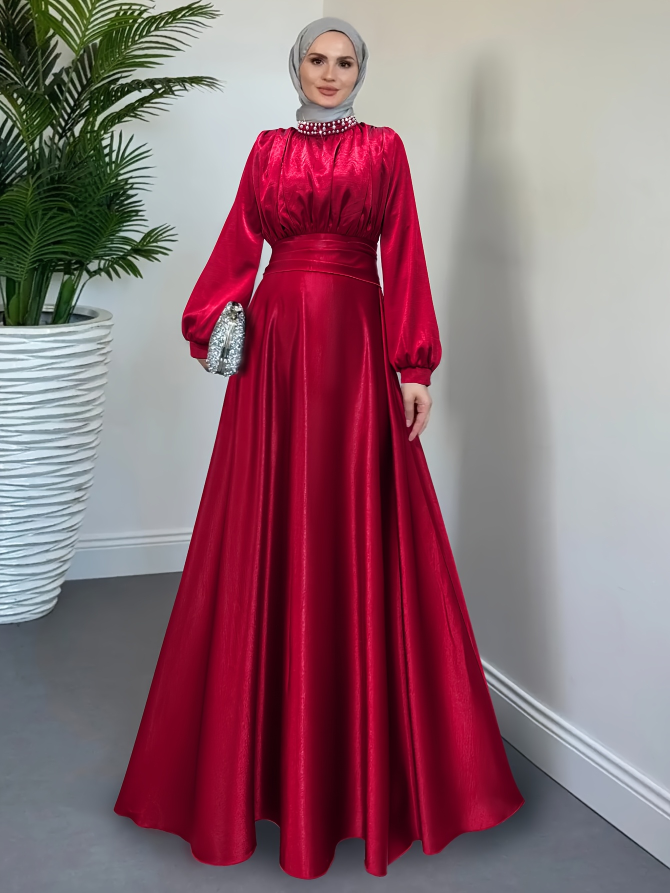 traditional dress ll168 stand collar solid color flared pendulum style suitable for   Product details 0