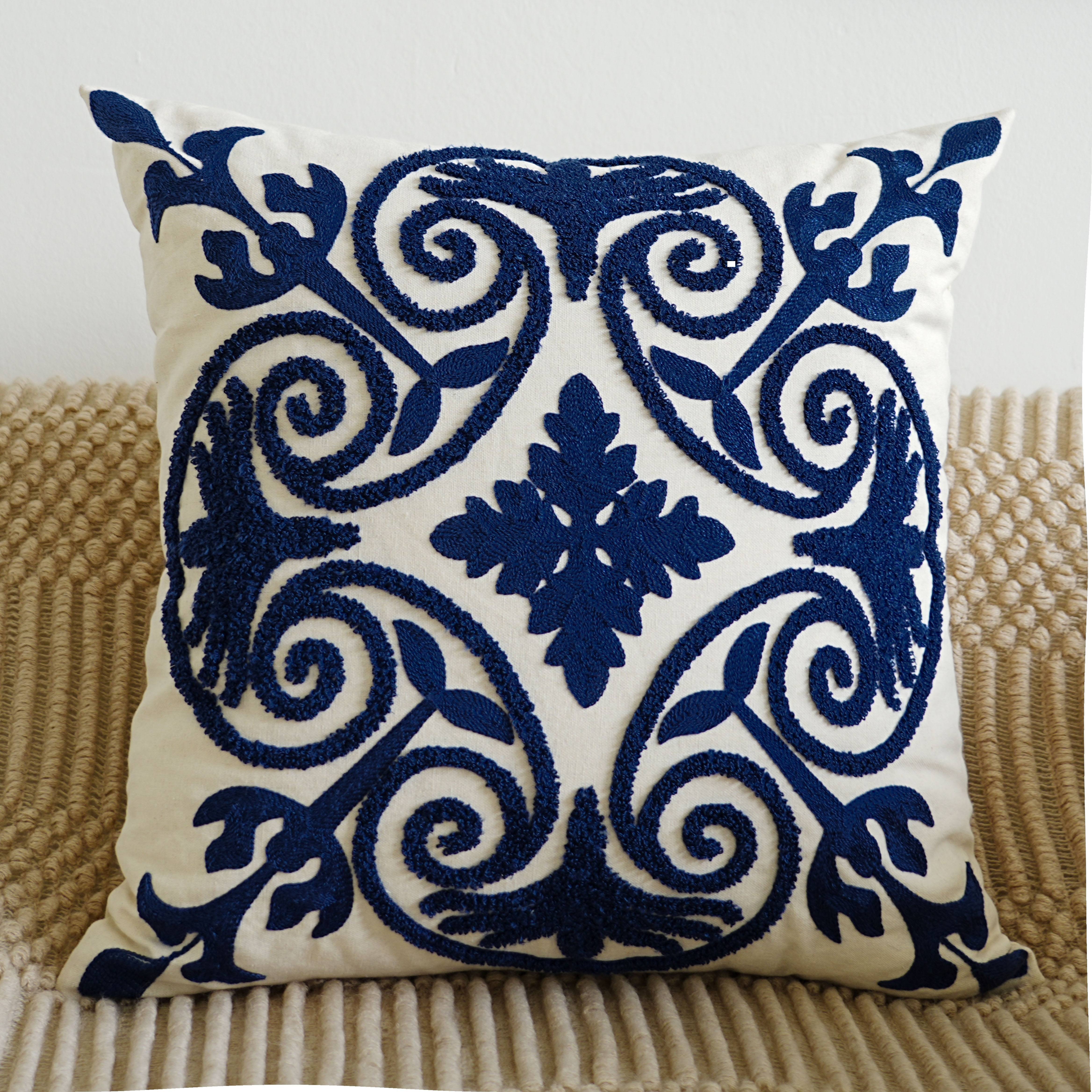 TEMU Floral Embroidered Throw Pillow Covers, 100% Polyester, Woven, Zipper Closure, For Room Types, Only - Single Pack