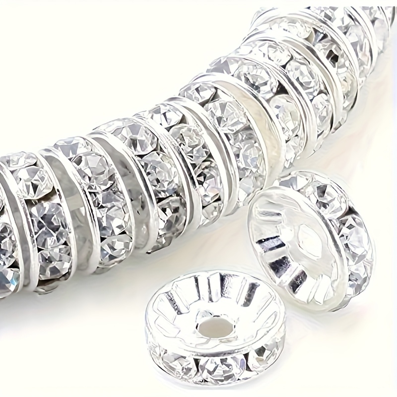 Image of 200pcs/130pcs/80pcs/55pcs Of High-quality Rhinestone Spacer Beads, In 10mm/8mm Sizes, Suitable For Jewelry, Bracelets, Necklaces, Earrings, Keychains, Phone Chains, Pen Beads