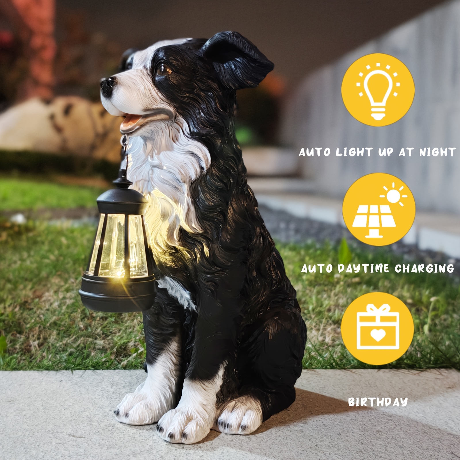 Outdoor Garten Solar LED * Border Collie Skulptur Deko für Terrasse, Eingang, Balkon, Park – Urlaubsgeschenk