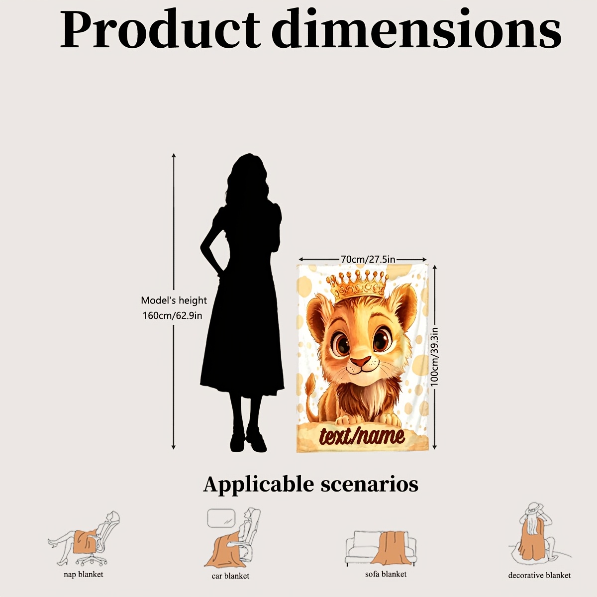 TEMU 1pc Custom Name Cartoon Lion Blanket - Lightweight Fleece Sofa, Outdoor, Camping, Living Room, Office, Chair, Soft Warm Winter Blanket