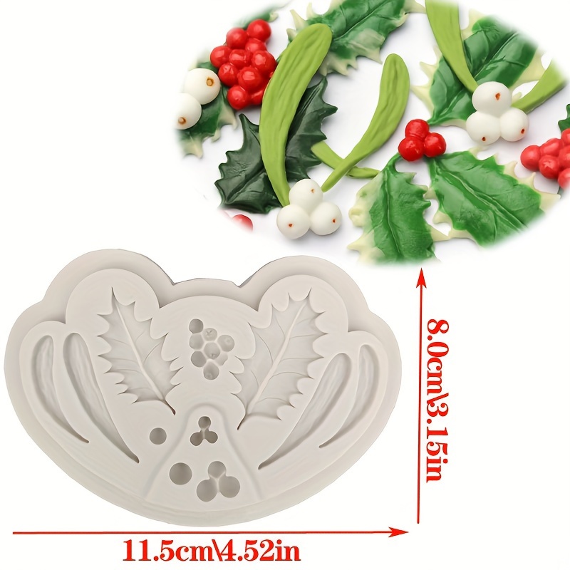 Image of Reusable Holly Leaf & Silicone Cake Mold - Christmas Fondant/baking Mould With , Dishwasher & Freezer For Wedding, Birthday Cupcake & Cookie Decorations ()