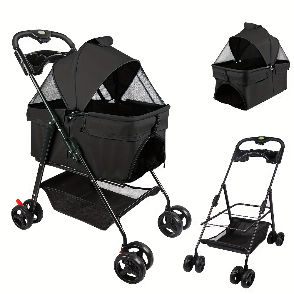 TEMU 2in 1 Dog Stroller Dog Crate Transport Bag, Pet Stroller With Storage Basket, Pet Tote Bag, Foldable Pet Stroller With Safety Belt And Canopy,