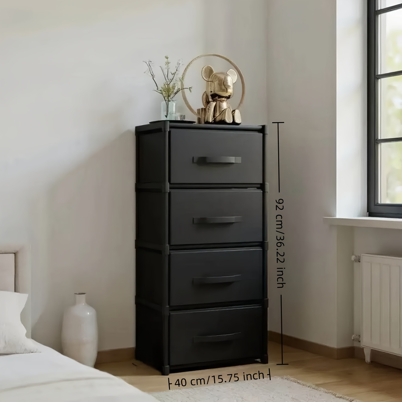 изображение предмета прочный тканевый шкаф для хранения с 2/3/4 ящиками без инструментов | ультрагладкие ящики + многоуровневая конструкция экономит | двойное использование для дома и офиса, органайзер для спальни/кухни/гардероба | для одежды, канцелярии и кухонных принадлежностей, хранение под