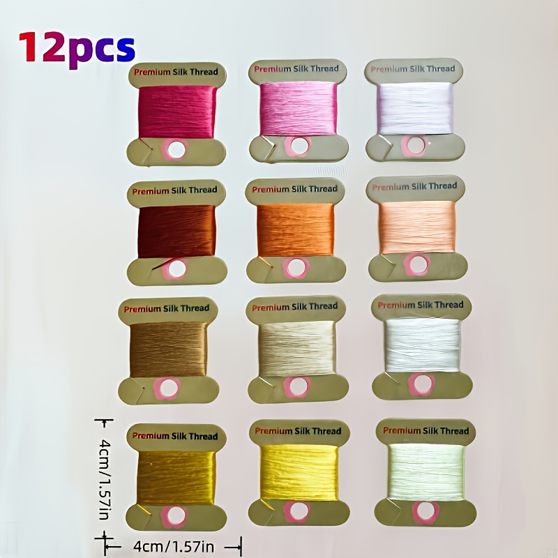 12 Skeins of Premium Silk Thread Spools for Embroidery & Craft Decoration