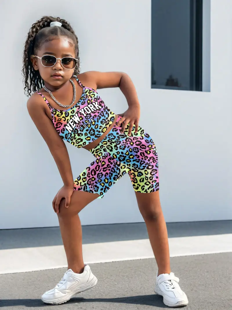 girls' leopard print camisole shorts set casual Temu Canada