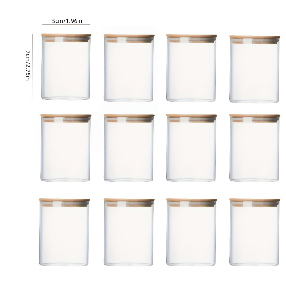 Image of 12pcs Round Jars With Bamboo Wood Lids, Capacity Selectable, Made Of High Borosilicate Glass - Cold And Heat Resistant | Ideal For Home Kitchen Storage, Restaurant Organization, Etc