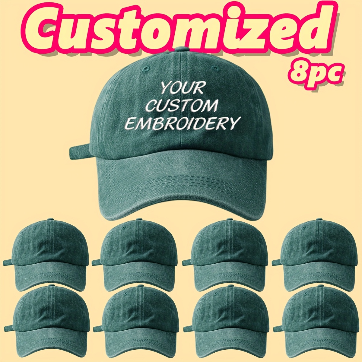 8pcs Customizable Women's Baseball Caps with Embroidered Text