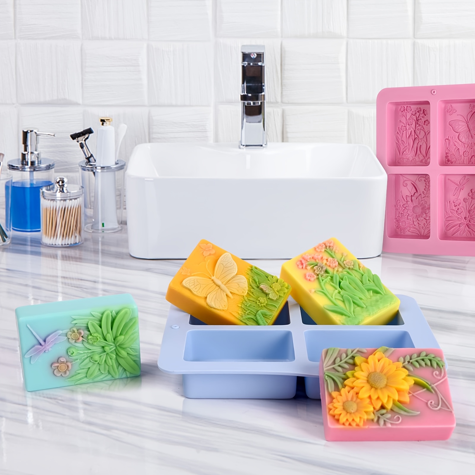 2pcs 4 rectangle silicone soap molds 3oz