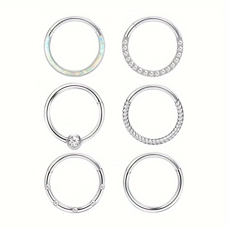 set of 6 surgical steel hinged nose rings for men and women 16g seamless clicker   rings for nose lip and cartilage piercings hypoallergenic kit to prevent allergies 0