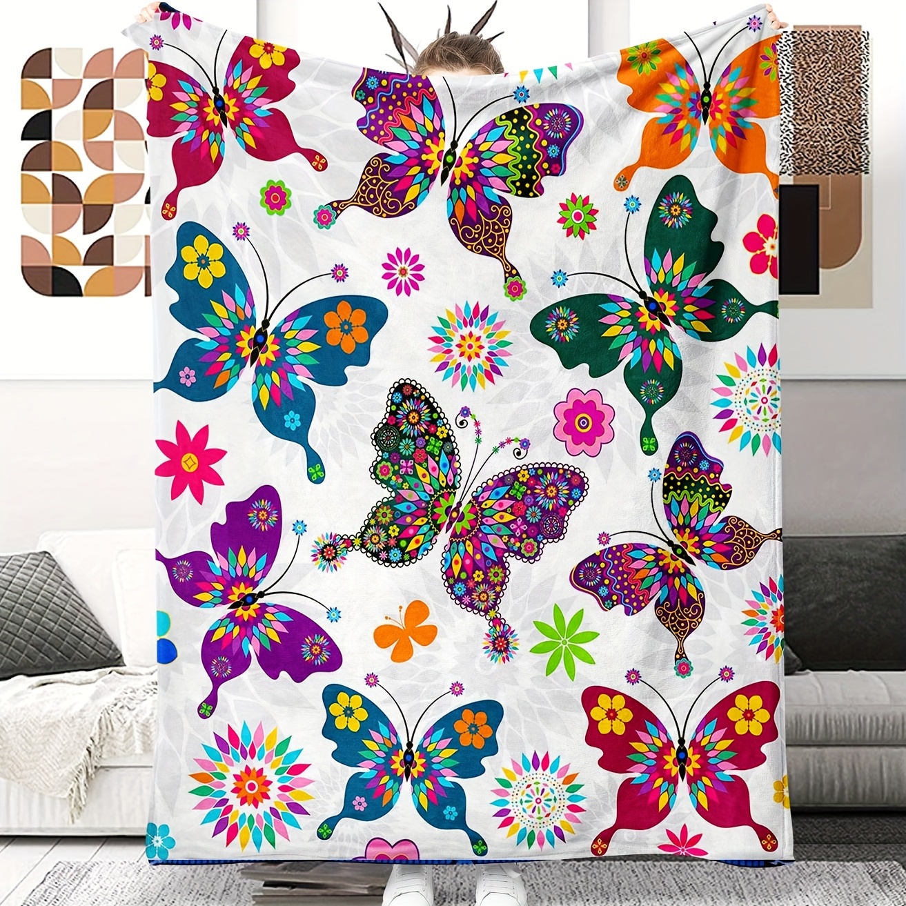 

Butterfly Print Fleece Blanket, Multifunctional Polyester Throw, Contemporary Style, , , 200-250g Square, Knit Fabric, Home & Kitchen Bedding, Gift For Lovers, Friends, Girls