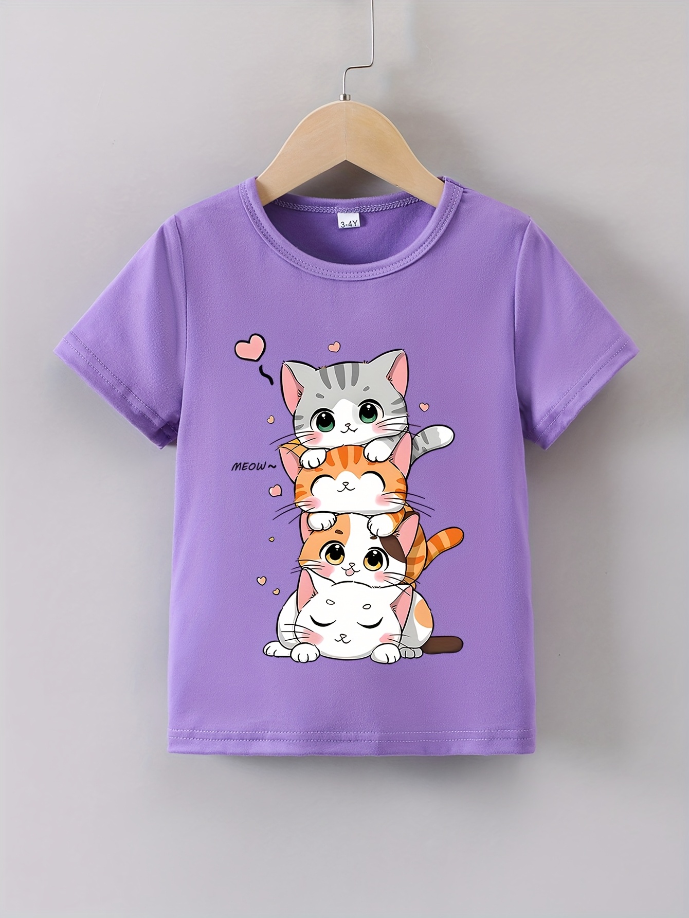 girls summer short sleeve t shirt four cute cats print Temu Finland