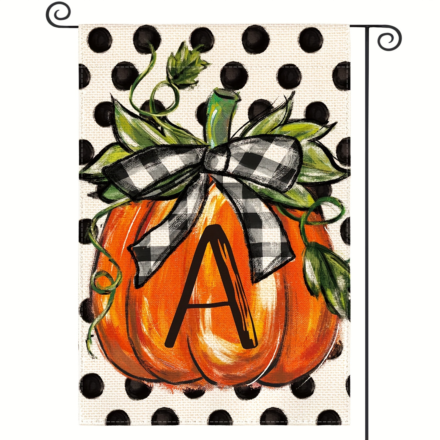 

Sm:)e Fall Monogram Letter A Garden Flag Polka Dot Pumpkin 12x18 Inch Double Sided Outside, Small Burlap Family Last Name Initial Yard Decoration