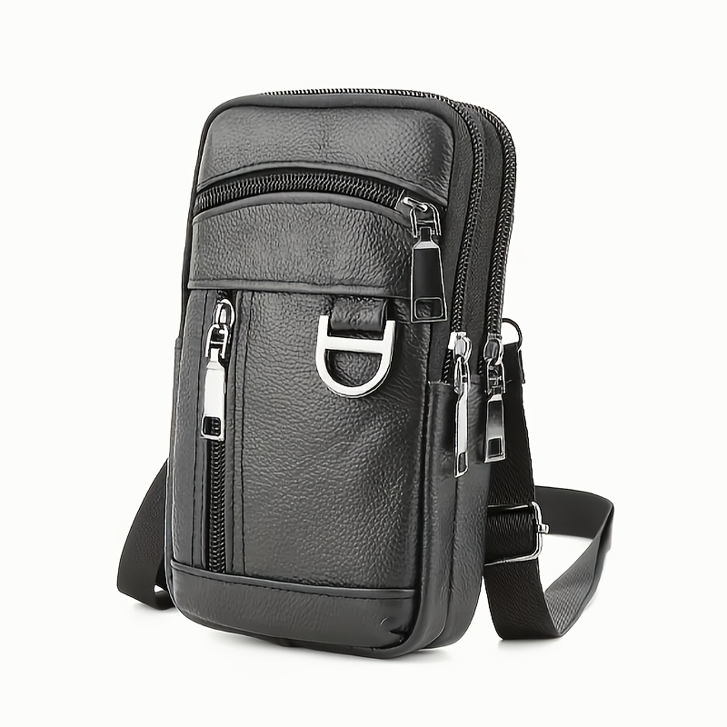 Image of Genuine Leather Strap Waist Bag Multifunctional Leather Belt Top Layer Cowhide Small Hanging Bag Construction Site Work Convenient Waist Bag Coin Purse