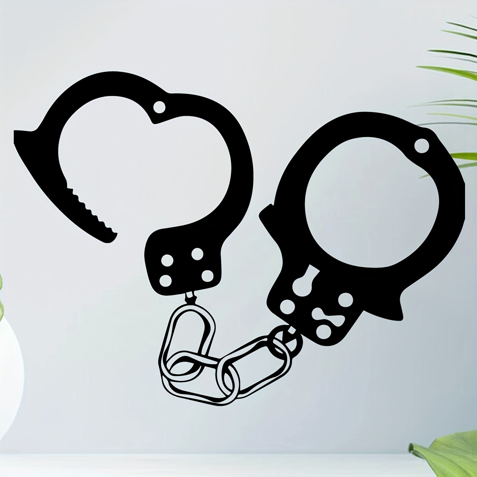 TEMU 2d Flat - [2d Flat] 1pc, 2d Flat, Non-3d, Acrylic Material, -adhesive (with Round Face Sticker), Classic Wall Decoration, Handcuffs Theme,