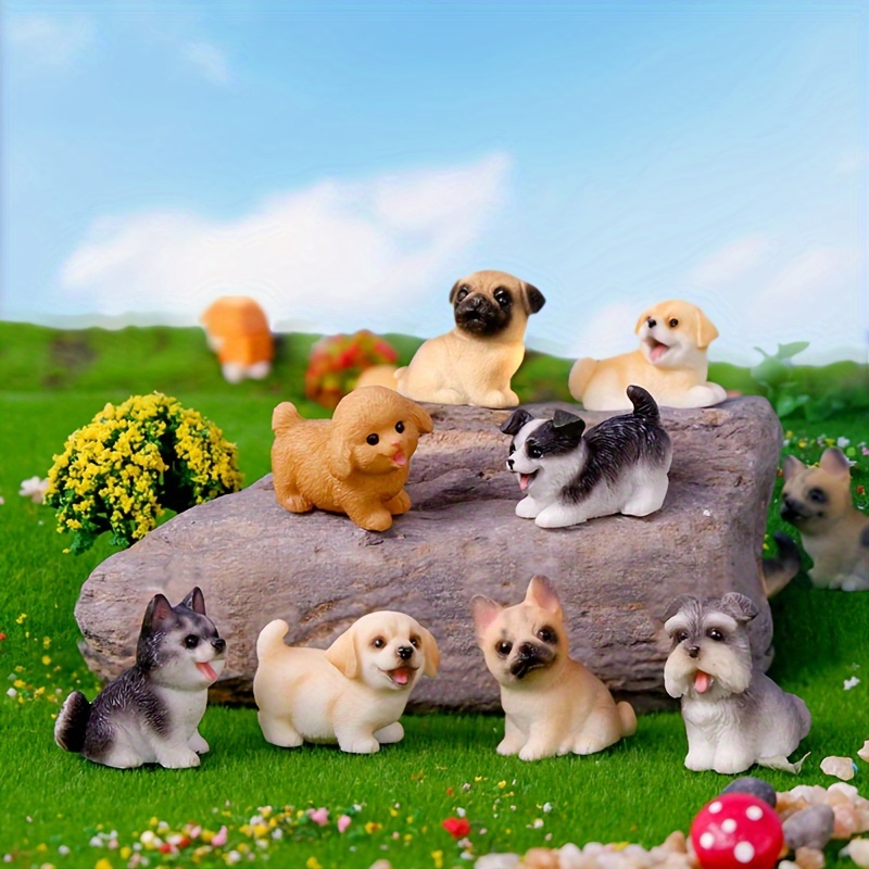 

8pcs/1set - Cute Puppy Ornaments Resin Figurines: Miniature Moss , Car Decor, Bathroom Decor, Birthday Party , Etc. - Contemporary Animal Garden Miniatures