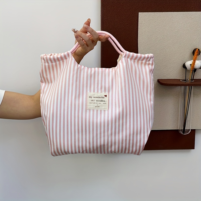 Image of Fresh Underarm Bag, Large Capacity Exquisite Striped Nylon Material Handbag, Retro French Style Tote Bag, Casual High Aesthetic Tote, Very Suitable For Work, Shopping Or Outing