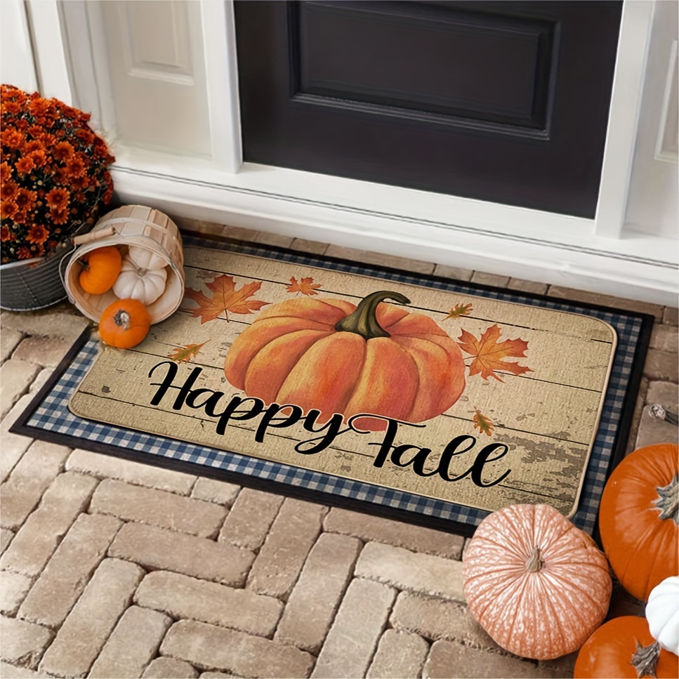 

Happy Fall Decoration Doormat Outdoor Entrance, Autumn Seasonal Pumpkin Welcome Floor Front Door Mat Rug For Home Farmhouse 17x29 Inch