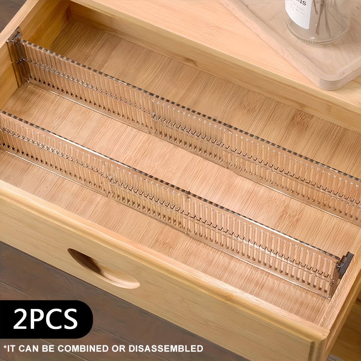 2pcs Adjustable Drawer Dividers For Home Office Organization, 2pcs Clear Plastic Partition Panels, Versatile And Space- Storage Solution, Expandable Drawer Organizer For Kitchen, Bathroom, Bedroom