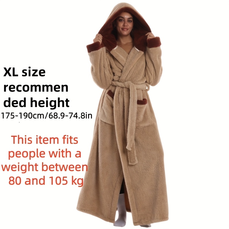 1 stuks Extra Lange Badjas - Dikke Winter Badjas met Capuchon, Pluche Fleece-achtige Textuur, Elegante Badjas voor Thuis & Reizen voor Vrouwen/Mannen