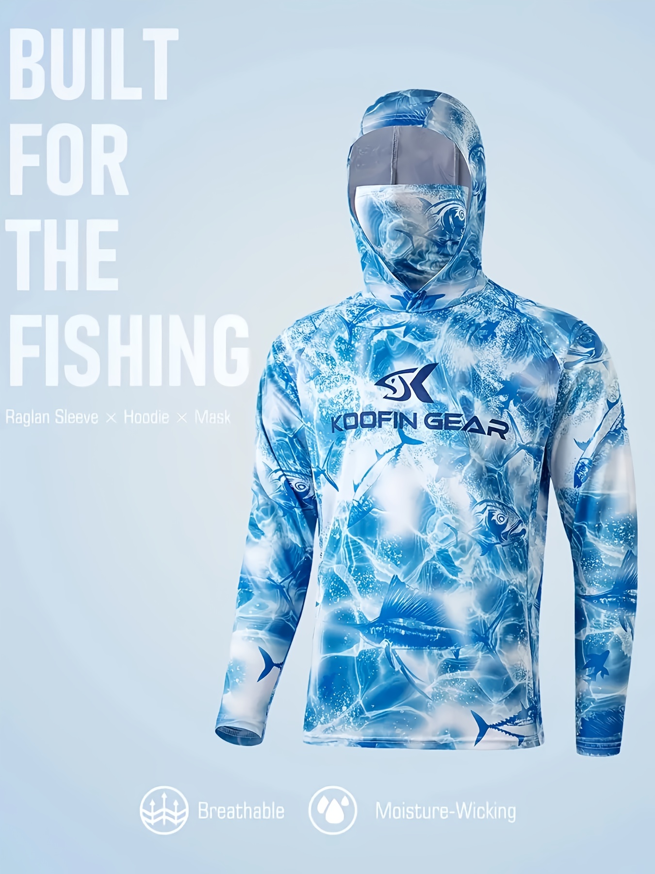 Men’s Long-Sleeve Hooded Shirt with Face Mask – Lightweight Quick-Dry Fishing & Hiking Top for Outdoor Sports