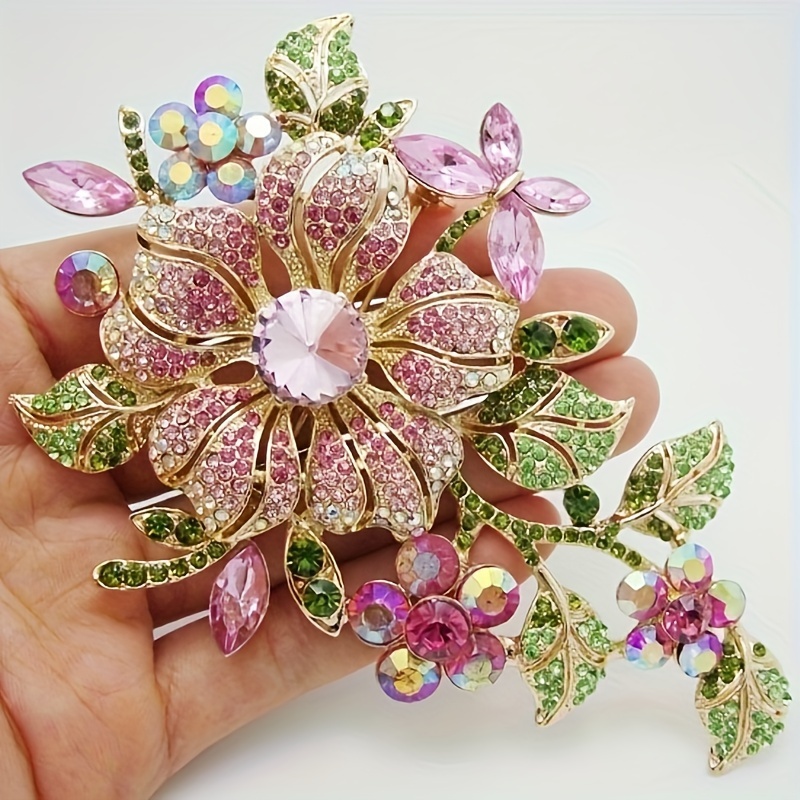 

Exquisite Rhinestone Zirconia Large Flower Brooch Women's Fashion Clothing Dress Pin Girls Gift