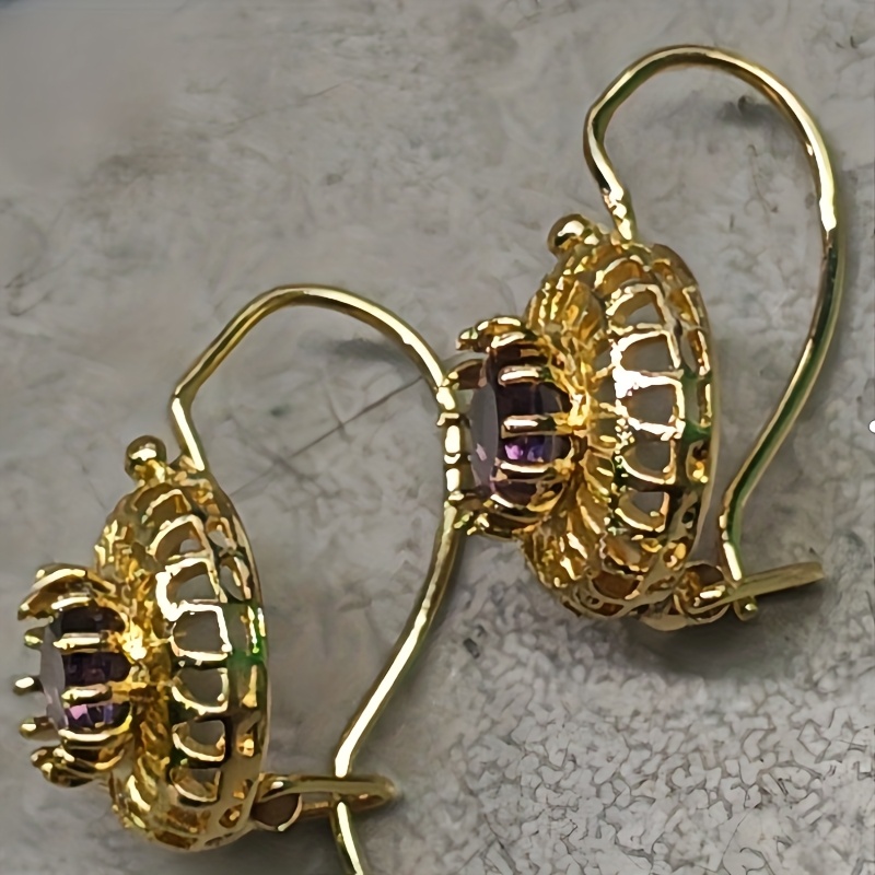 TEMU Stylish Hollow Ear Hanging, Inlaid Synthetic Zirconia Earrings With Red Flowers Vintage Women's Earrings