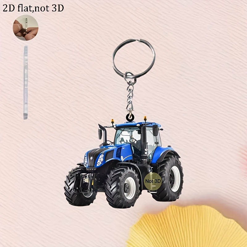 TEMU Portachiavi Acrilico Trattore Blu 2D Piatto - per Chiavi di Auto e Borsa, Regalo per le Vacanze, Accessori per Portachiavi Auto, Accessorio per