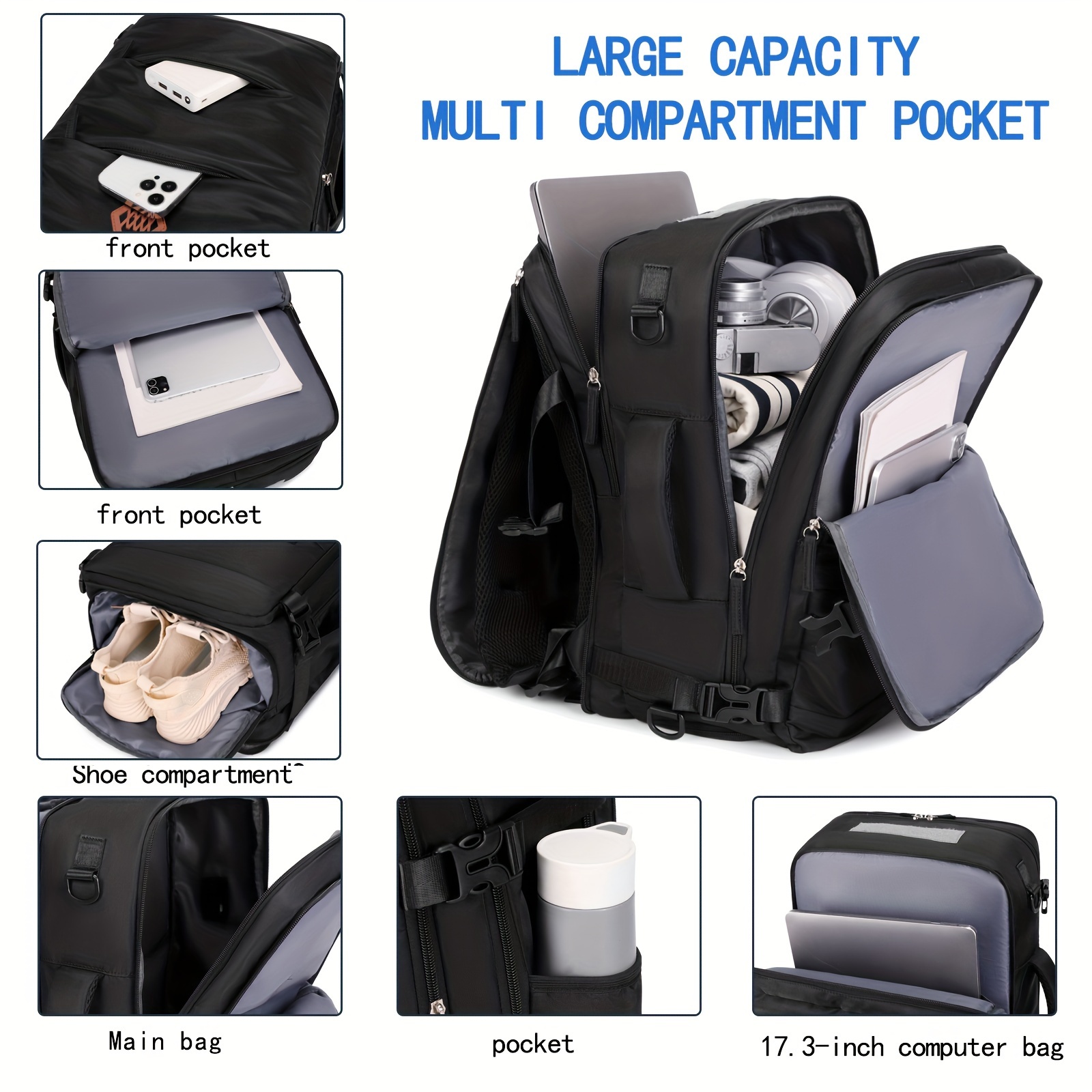 Mochila para portátil, mochila de mano, bolsa de viaje grande con compartimento para zapatos, mochila para libros de computadora para la universidad, viajes, trabajo