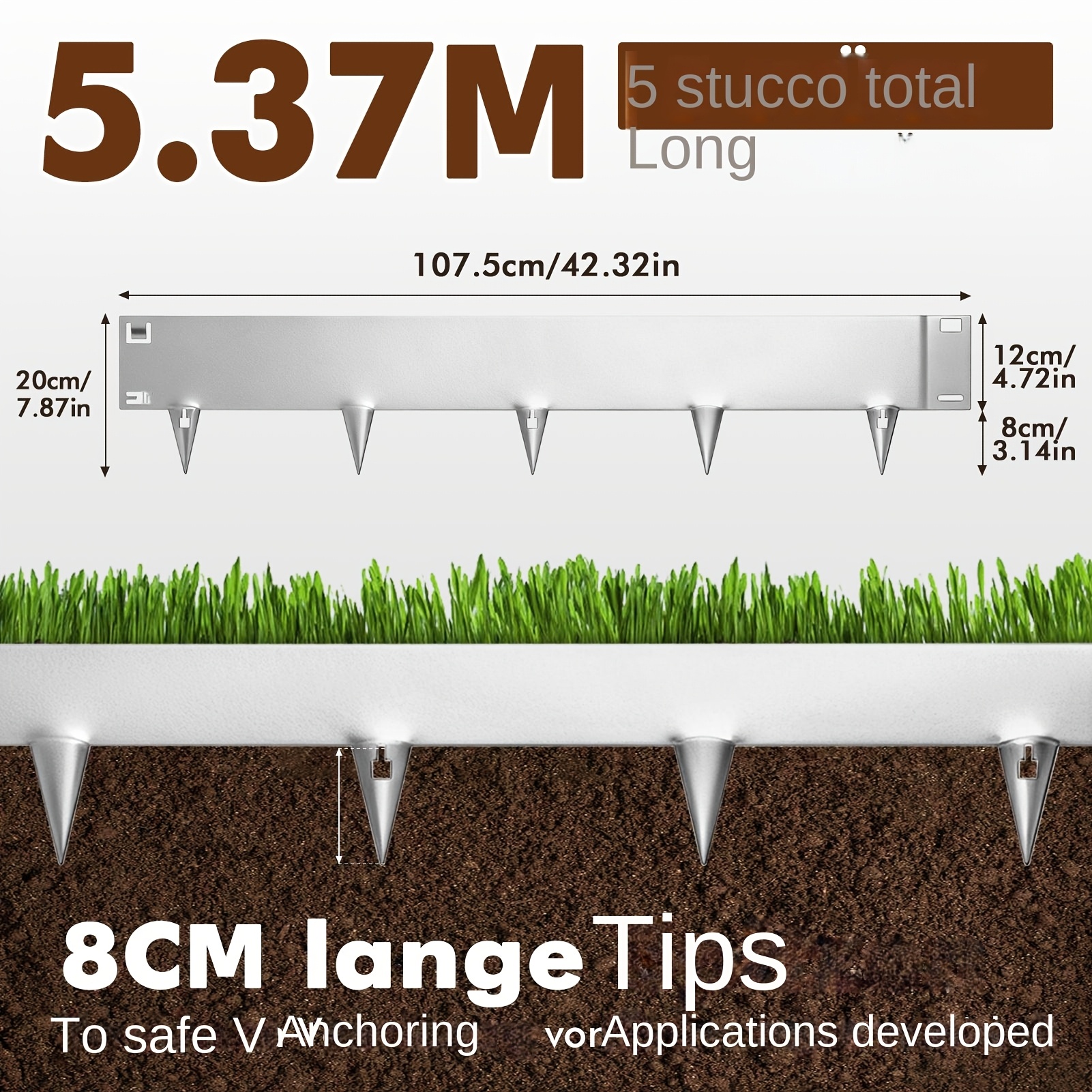 5pcs Lawn Edging Kit 8cm Deep Stakes For Stability Rust-resistant Silvery Garden Border 5.37m Total Length Ideal For Circular Or Curved Flowerbed Borders Modern & Minimalist Garden Decor