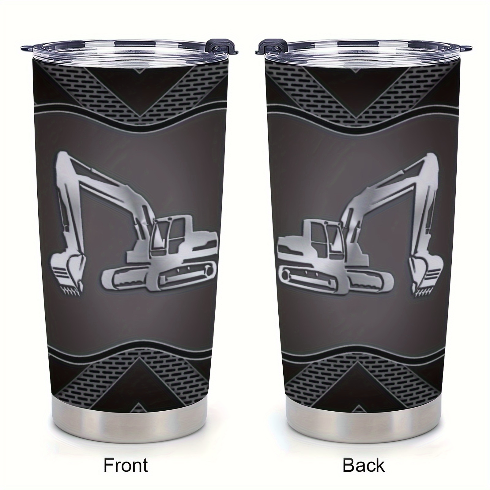 

20oz Stainless Steel Tumbler With Excavator Print - Double-walled Insulated Travel Mug With Straw Lid - Leakproof Coffee Cup For Outdoor Sports And Work