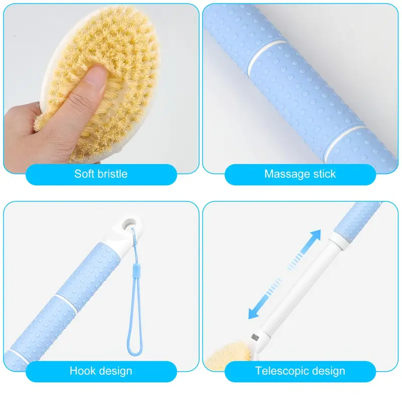 adjustable telescopic long handle bath brush ergonomic back scrubber with soft bristles for gentle exfoliation shower bath tool lightweight portable design for reach areas travel bath accessories personal care accessory ergonomic handle durable bristles compact storage Product details 2