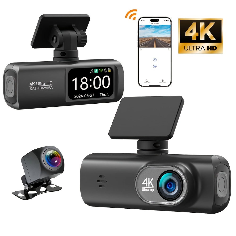 4k 1080p front and rear dual lens dash cam dash camera for cars built in wifi 1 47 inch ips   vision 170 wide angle wdr 24h parking mode supports up to 256gb card not included