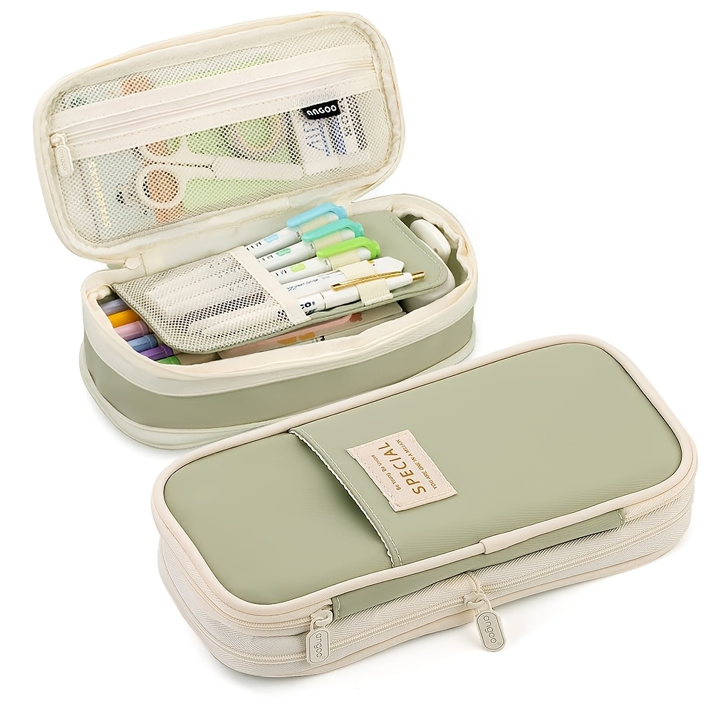 item picture 1 zippered expandable pencil case large capacity double layer desktop organizer for adults women and men durable canvas fabric office supplies organizer