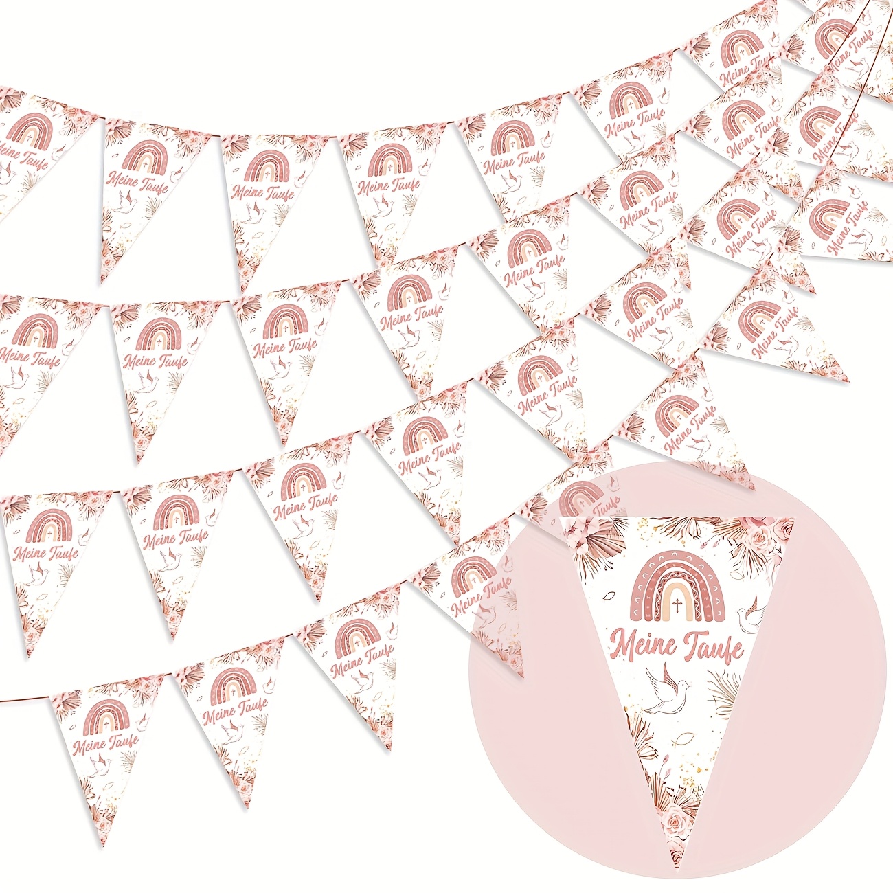 4pcs Baptism Garland Party Banner, My Christening Decor, Girl's Pink Rainbow First Communion Baptism Party Decoration, Boho My Christening Hanging Triangle Flag Banner Decorations For Shower Baptism