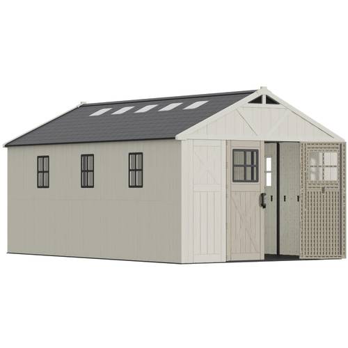 8 X 6ft & 10 X 14ft & 10 X 16ft Plastic Storage Shed with Floor, Resin with Lockable Door, All Weather Tool Shed with Window And Vent, Easy Assembly for Garden, Patio, Backyard, Begie