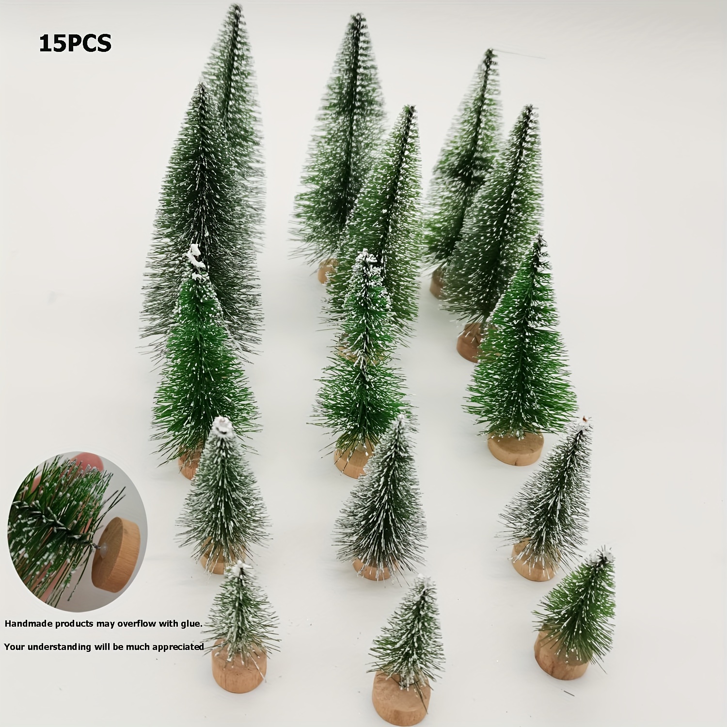 Image of 5pcs 10pcs 15pcs Christmas Trees, Artificial Christmas Tree Bottle Brush Trees Christmas With 5 Sizes, Bottle Brush Tabletop Trees With Wooden Base For Decoration