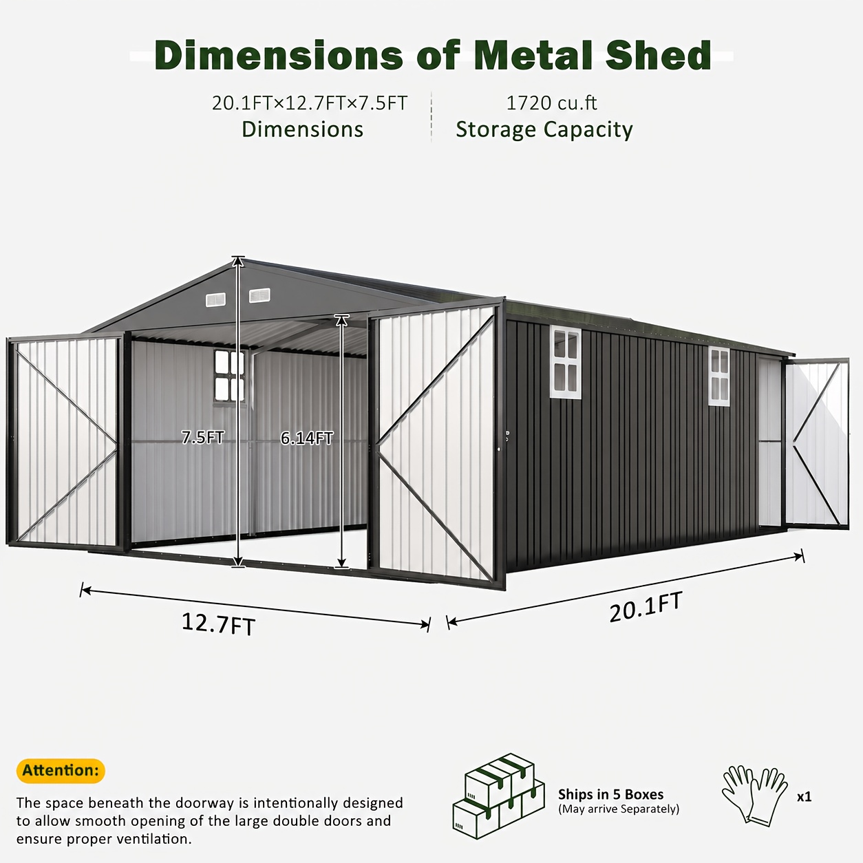 TEMU Extra Large Backyard Metal Garage Shelter, 12.7x20.1ft Galvanized Steel Storage Shed With Front , Side Access Door, Ventilated Sloped Roof, For