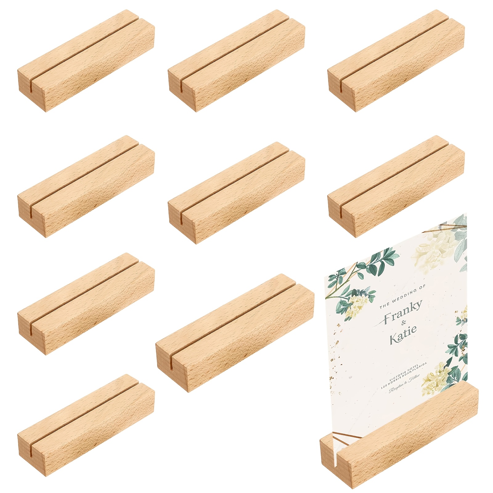 Image of 10pcs Wooden Photo Card Holders – Wooden Card Holders And Card Holders For Weddings, Parties, And Banquets – Used As Business Card Holders For Menu And Card Decorations