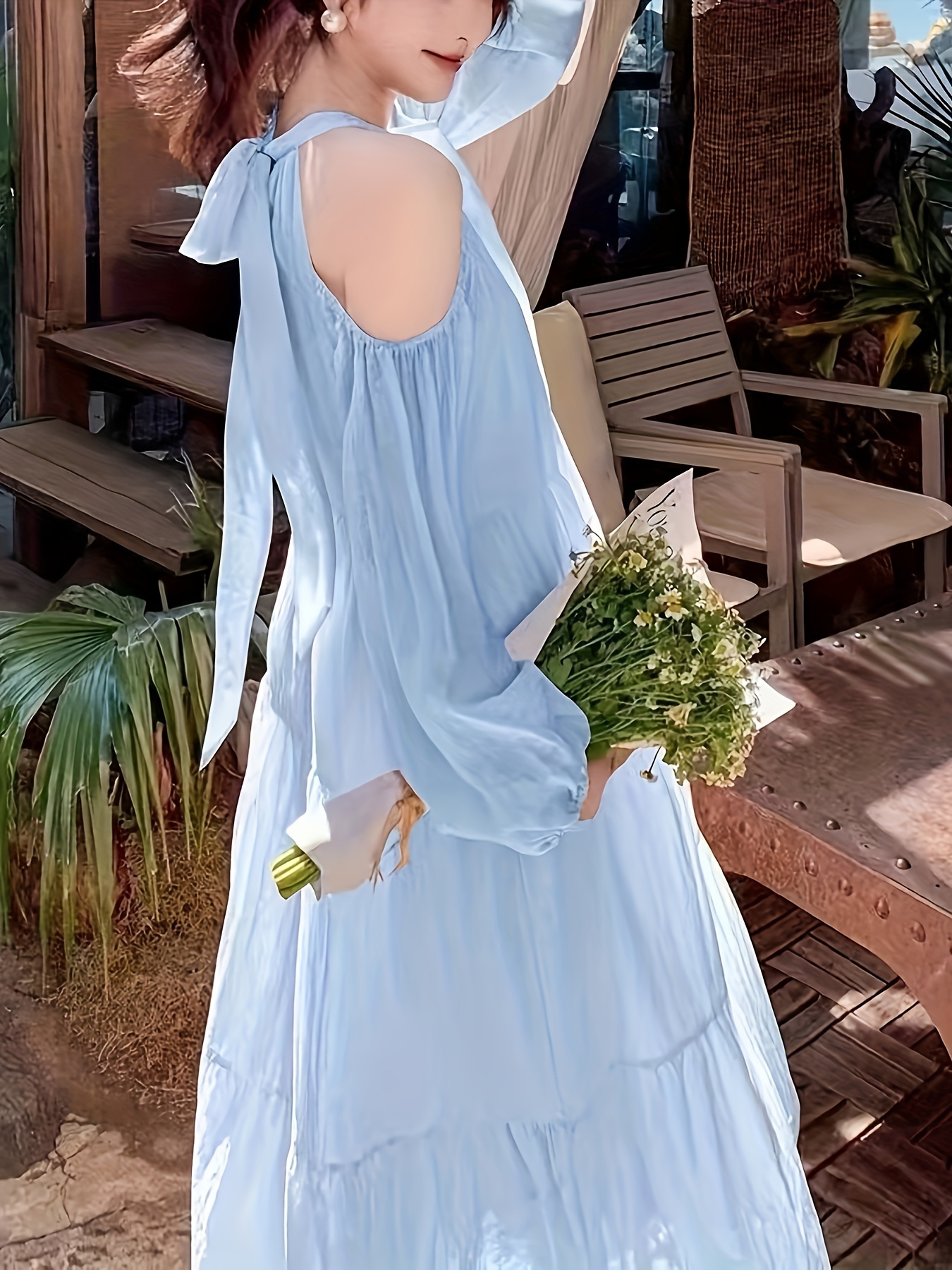 jacaranda bow tie halter neck shoulder dress women's - Temu Mexico