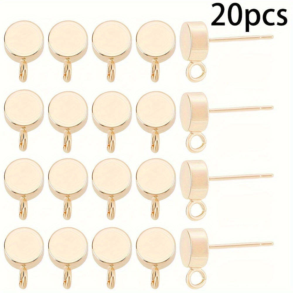 

1box 20pcs Brass Stud Earring Findings With Loop 925 Sterling Silver Pins Flat Round Nickel Free 18k Golden Plated 9x6mm Hole: 1.8mm Pin: 0.8mm 20pcs/box