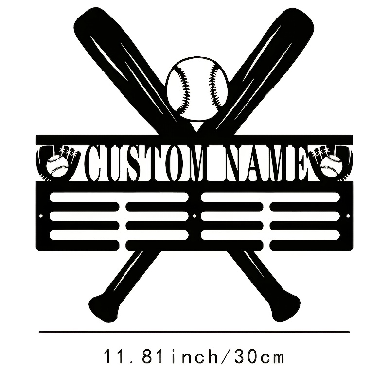 TEMU Présentoir personnalisable vintage en métal pour bâton de baseball et médaille avec crochets - une décoration intérieure adaptée aux passionnés