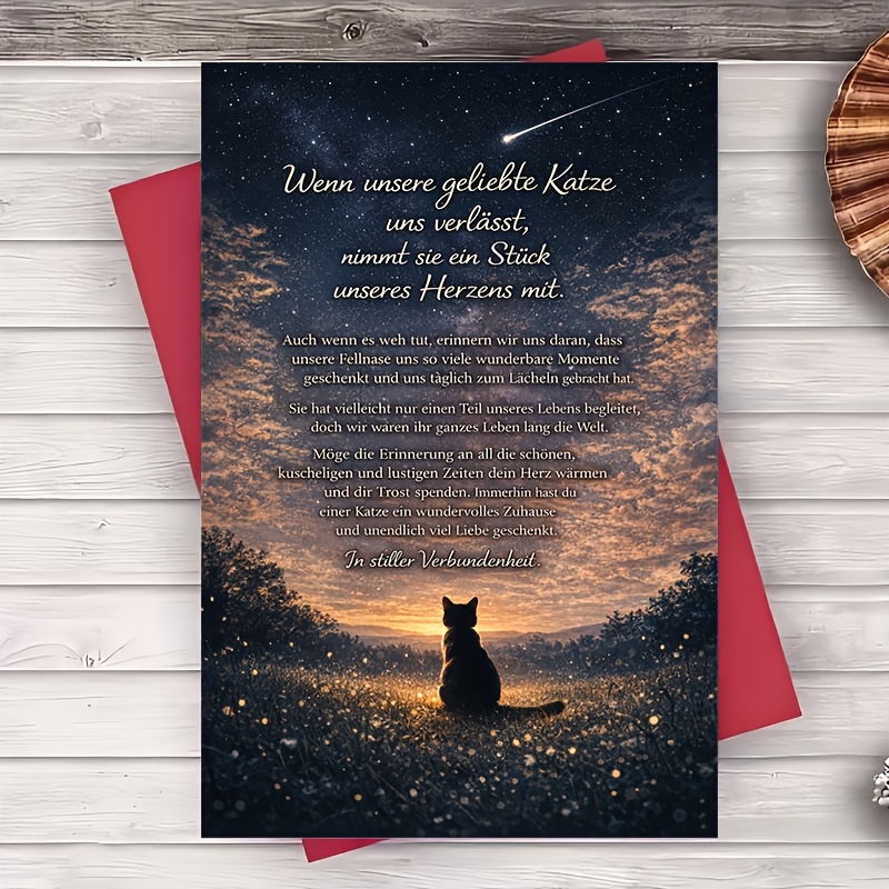 TEMU 1pc Greeting Card Pet Loss Sympathy Card For Cat Lovers Starry Night Message Bereavement Greeting For Condolence Note Thoughtful Memorial Gift