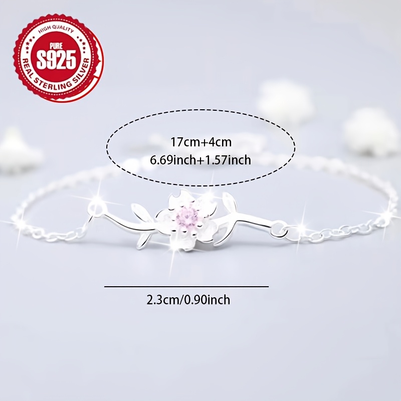 TEMU 925 Silver Hypoallergenic Bracelet, Single Piece, Lady's Cherry Bracelet, With A Simple And Elegant Design, Is An Gift For Couples Or , Suitable For Weddings, Parties And Festivals.