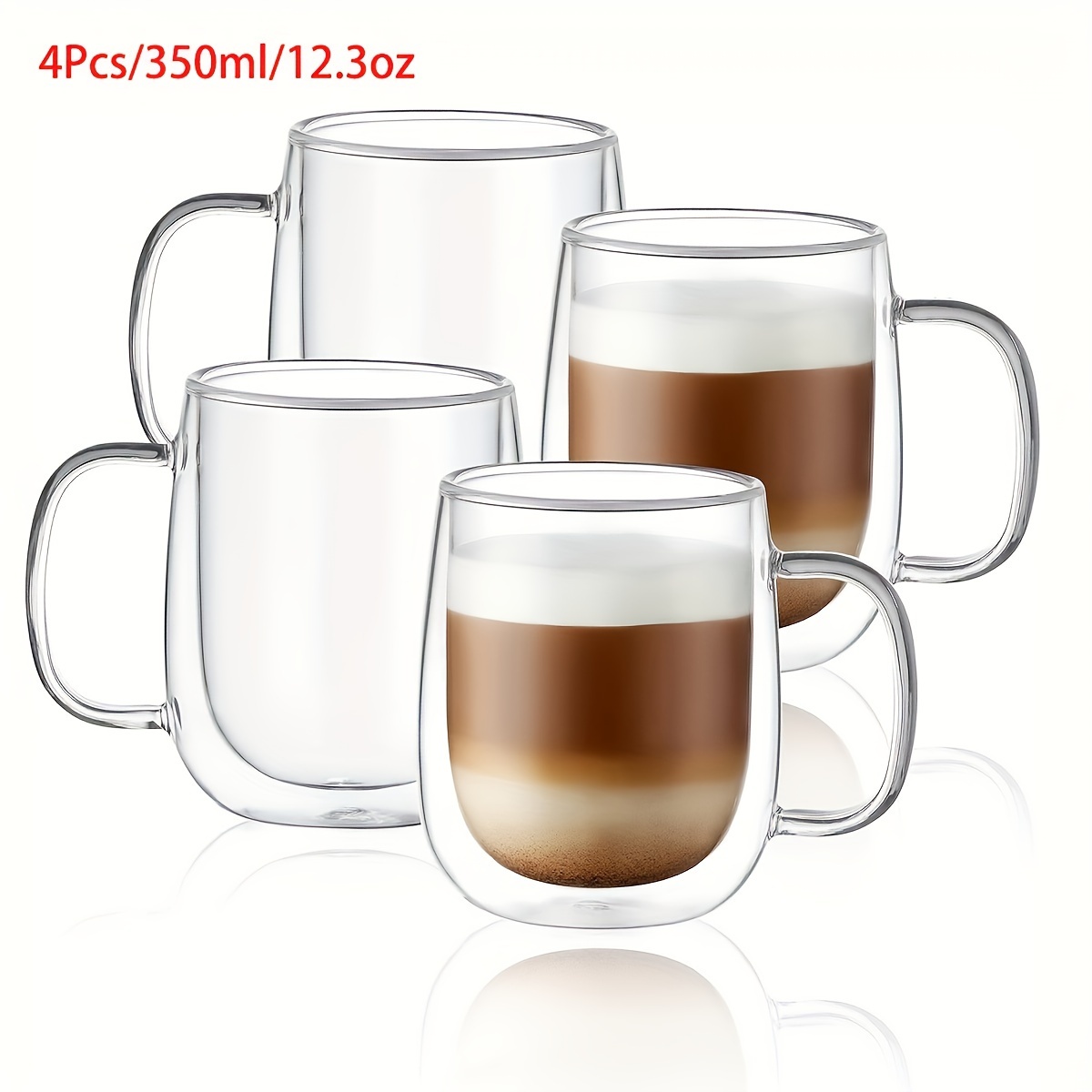 

4pcs, Glass Coffee Mugs, 250ml/350ml Double-walled Espresso Coffee Cups, Heat Insulated Water Cups, Summer Winter Drinkware, Birthday Gifts
