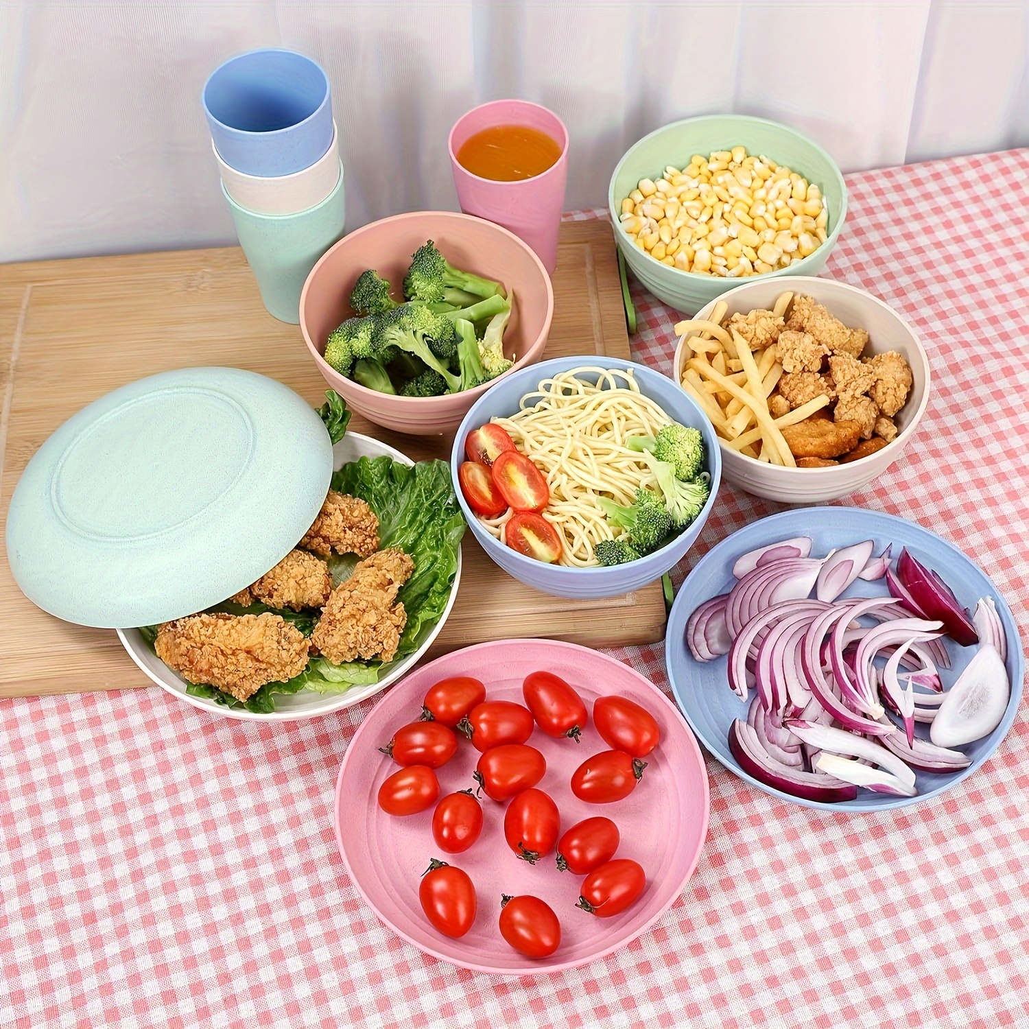 colorful dinnerware set bowls rice noodles soup cereal salad