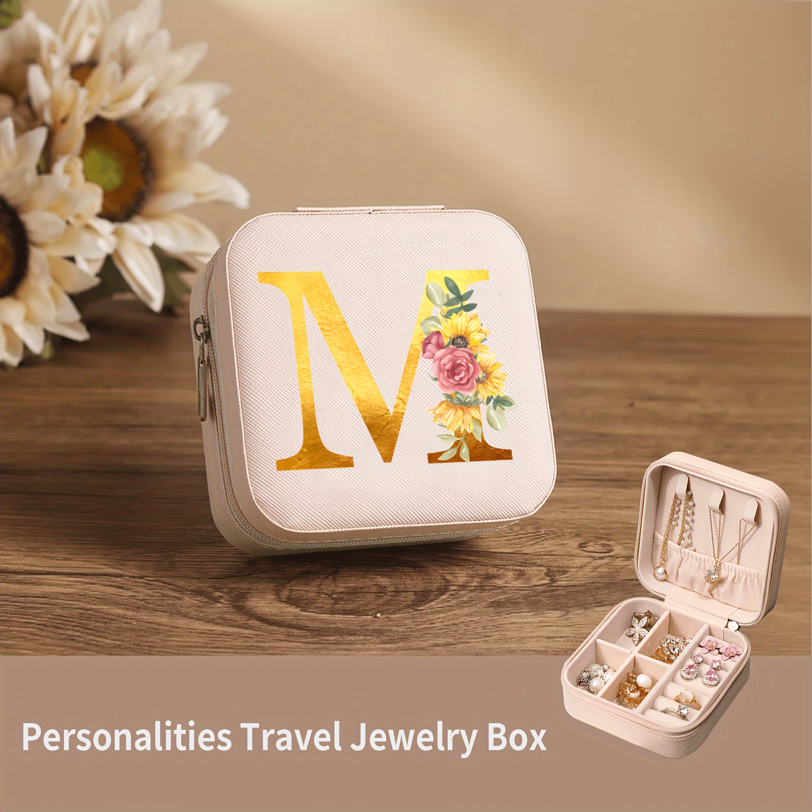 

Funny Sunflower Fashion Portable Travel Box, Travel Jewelry Organizer, Jewelry Case, Ring Earrings Necklace Storage Box, Gifts For Women, Wife, Girlfriend, Birthday, Holiday Gift, Bridal Shower Gift