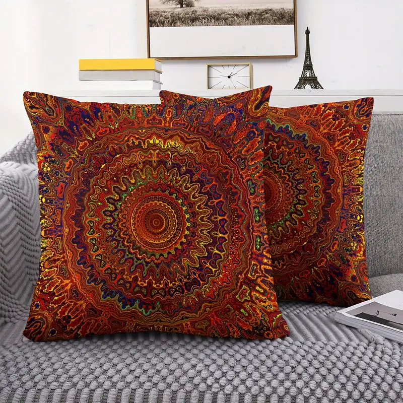 2pcs short plush fabric red fantasy golden mandala bohemian style pillow cover with double sided printing 18in 18inminimalist art bedroom living room home decoration without pillow core Product details 2